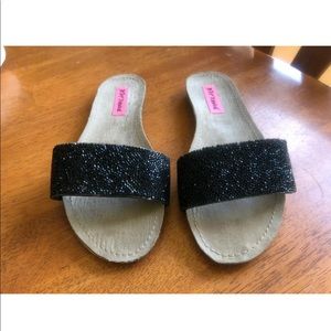 Betsey Johnson Fizzzle Black Beaded Slides 8